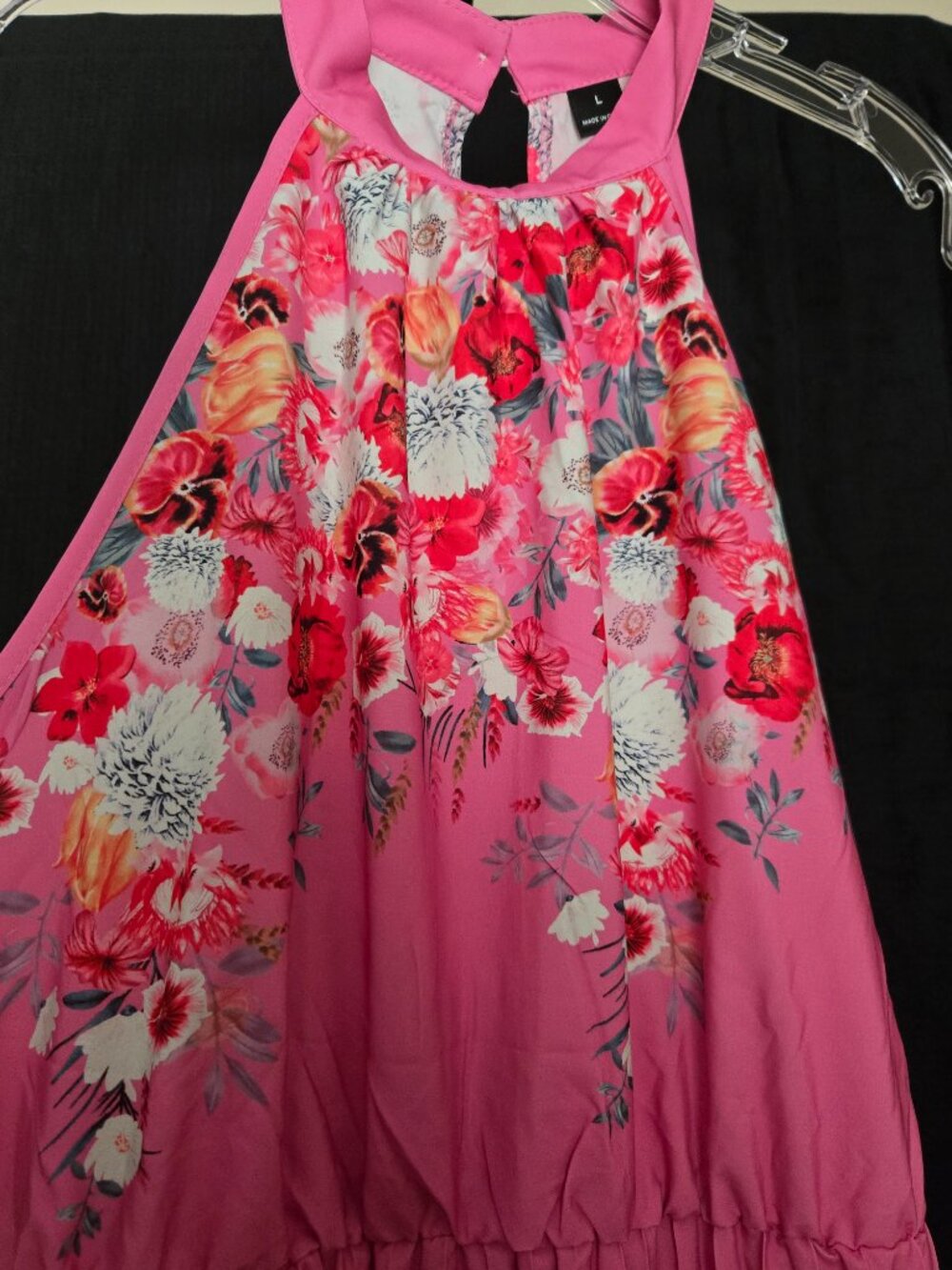 Shein Pink Floral Pleated Halter Maxi Dress w/ Belt Size L